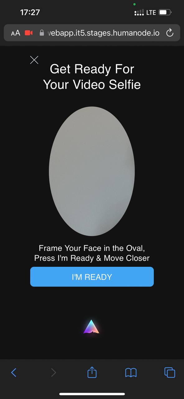 Biometric verification ready screen in the Humanode mobile web app