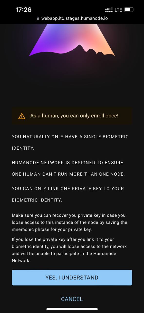 Mobile web page with the ENROLL option selected