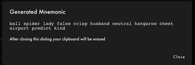 Generate mnemonic dialog in Humanode Launcher