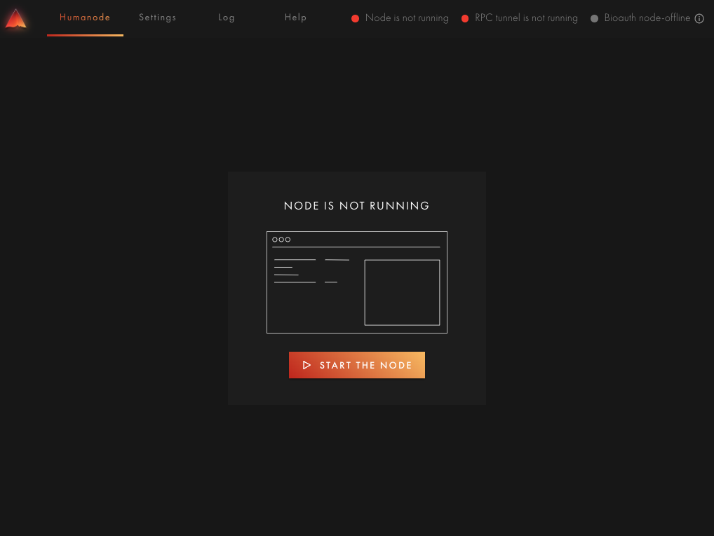 Humanode Launcher Humanode screen with the Start the node action