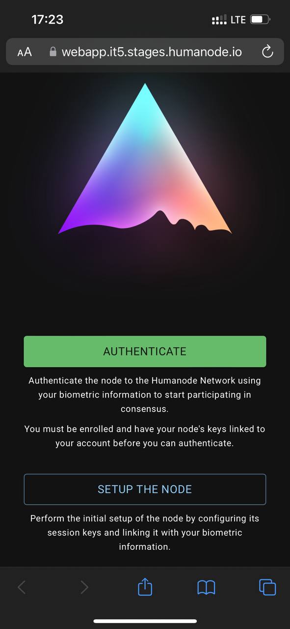 Mobile web page with the Humanode bioauth authentication screen