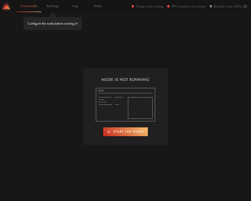 Humanode Launcher node dashboard after installation completes