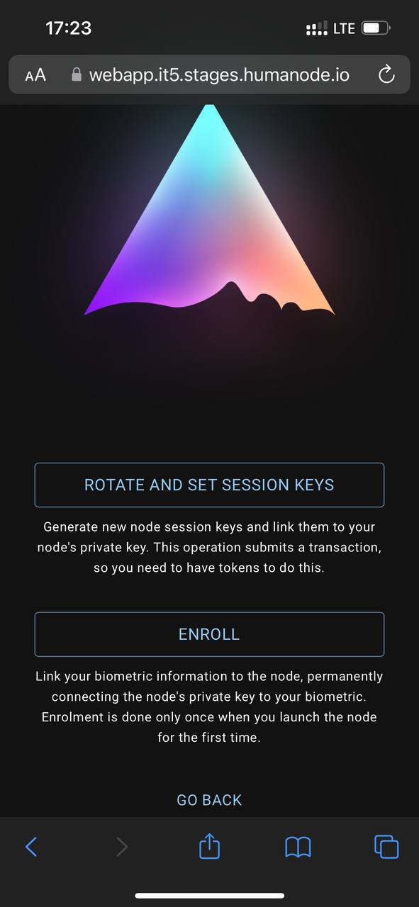 Mobile web page with the Set up the node option