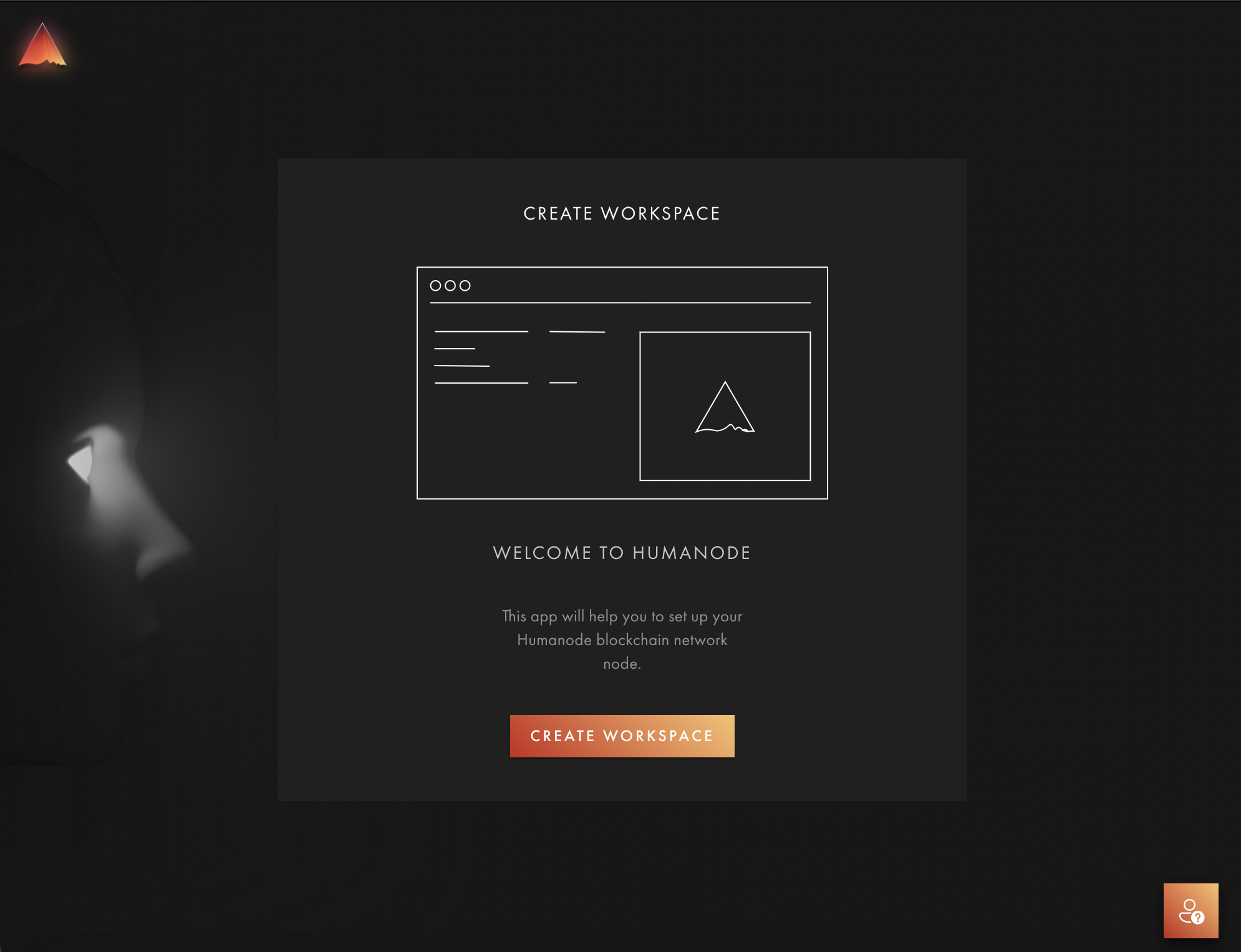 Humanode Launcher welcome screen with the Create Workspace button
